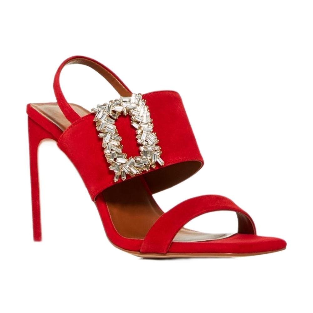 Kurt Geiger London Pascal red suede crystal embellished sandal dress shoes